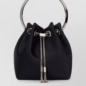 Jimmy Choo Black Bon Bon Satin Bucket Bag