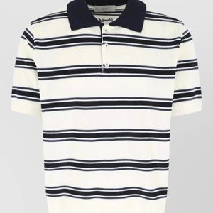 DUNST Blue Striped Cotton Short-Sleeve Polo Shirt