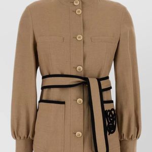 Valentino Garavani Natural Viscose Blend Blazer Belted Waist Trim