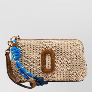 Marc Jacobs Metallic Wristlet Raffia Pouch Detachable Strap Lanyard