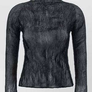 Issey Miyake Black Chiffon Twist 1 Crinkled Turtleneck Long-Sleeve Top
