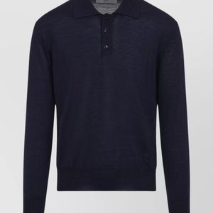 AMI Blue Silk Wool Long-Sleeve Polo Sweater for men