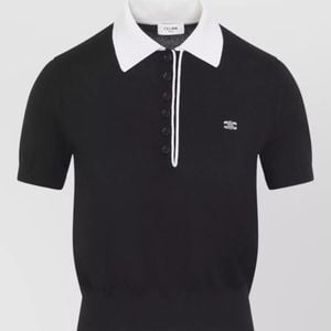 Céline Black Cashmere Silk Ribbed Polo Knit Top