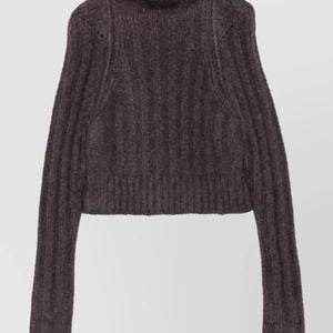 Rick Owens Cashmere Silk Ribbed High Neck Cropped Sweatshirt