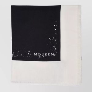 McQueen Black Silk Blend Printed Scarf