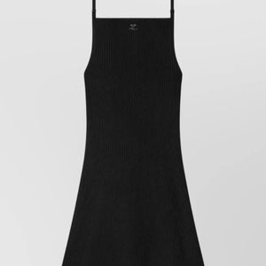 Courreges Black Ribbed Knit Square Neck Open Back Mini Dress