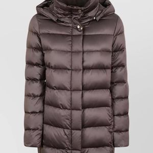 Moorer Brown Longline Quilted Hooded Puffer Jacket