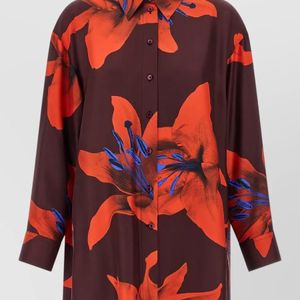 McQueen Red Silk Printed Long-Sleeve Shirt for men
