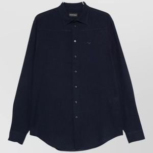 Emporio Armani Blue Linen-Blend Long-Sleeve Shirt for men
