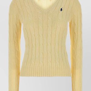 Polo Ralph Lauren Yellow Cotton Cable-Knit V-Neck Long-Sleeve Sweater
