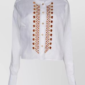 Ermanno Scervino White Cropped Shirt Cuffed Sleeves Embroidered Design