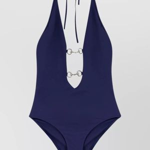 Gucci Blue V-Neck One-Piece Swimsuit