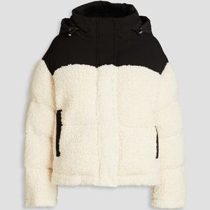 Maje Black Quilted Teddy Fleece Hooded Jacket