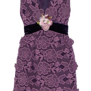 Anna Sui Purple Camilla Velvet-trimmed Crocheted Lace Mini Dress