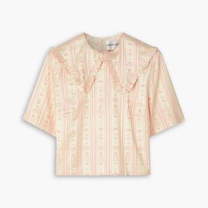 SINDISO KHUMALO Natural The Vanguard Ruffled Printed Silk-satin Blouse