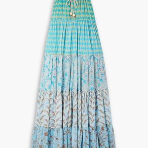 Yvonne S Blue Hippy Tiered Printed Cotton-voile Maxi Dress