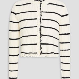 Claudie Pierlot Grey Cropped Striped Intarsia Cotton-blend Cardigan
