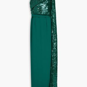 Safiyaa Green Caral Draped Sequined Crepe Gown
