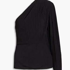 IRO Black Amalys One-sleeve Plissé-georgette Top