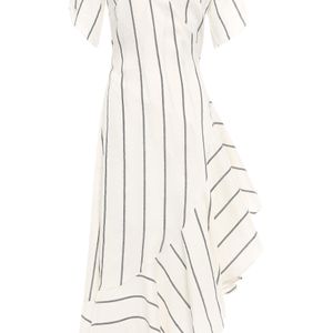 Paper London Weiß Asymmetrisches Wickelkleid Aus Einer Leinenmischung Mit Streifen
