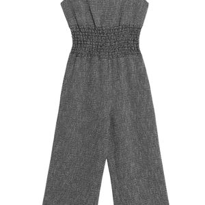 Maje Black Shirred Cotton-blend Jacquard Wide-leg Jumpsuit