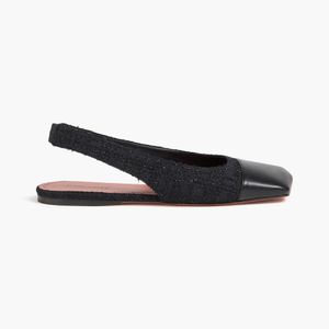 AMINA MUADDI Black Ane Leather And Tweed Slingback Ballet Flats