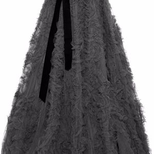 Jenny Packham Bow-detailed Ruffled Tulle Maxi Skirt Dark Gray