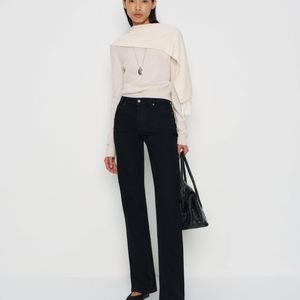 Reformation White Elton Mid Rise Super Stretch Straight Jeans Denim