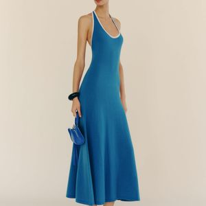 Reformation Blue Mia Cashmere Halter Dress