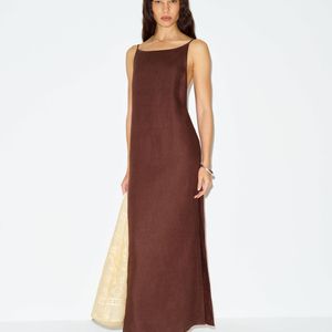 Reformation Brown Serena Linen Dress