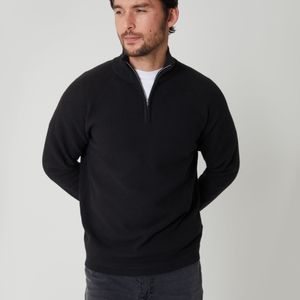 Threadbare Blue Waffle Knit Raglan Quarter Zip Jumper for men