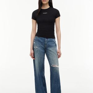 Tommy Hilfiger Blue Claire Distressed High Rise Wide Leg Jeans