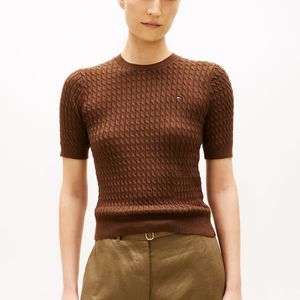 Tommy Hilfiger Brown Cable Knit Short Sleeve Jumper
