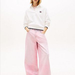 Tommy Hilfiger Pink Mid Rise Loose Wide Leg Jeans