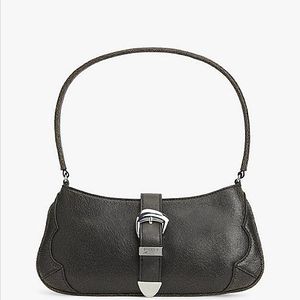 Tommy Hilfiger Black Abstract Buckle Cracked Leather Shoulder Bag