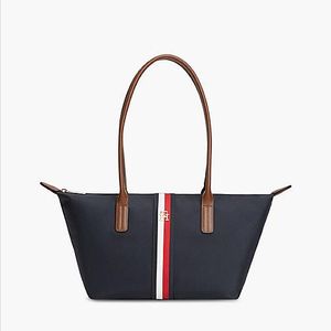 Tommy Hilfiger White Popette Global Stripe Elongated Tote Bag