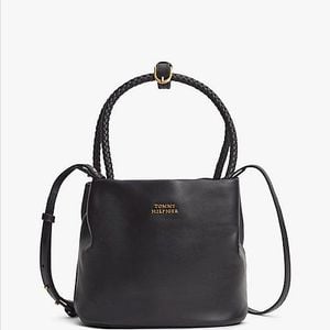 Tommy Hilfiger Black Convertible Leather Crossbody Bucket Bag