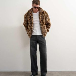 Topman Brown Faux Fur Leapord Print Bomber Jacket for men