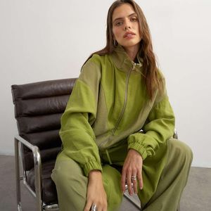 TOPSHOP Green Co Ord Colour Block Funnel Neck Track Jacket