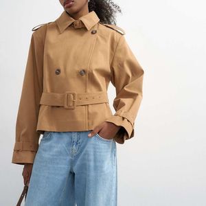 TOPSHOP Blue Cropped Funnel Neck Trench
