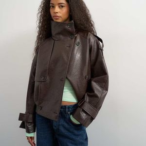 TOPSHOP Blue Faux Leather Short Mac Jacket