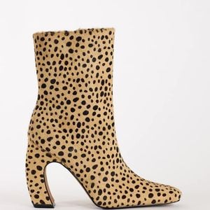 TOPSHOP Metallic Karter Hair On Real Leather Curved Heel Ankle Boot