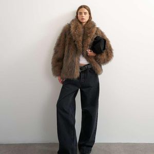 TOPSHOP Brown Faux Fur Mid Length Shawl Jacket