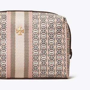 Tory Burch Pink Gemini Link Canvas Small Cosmetic Case