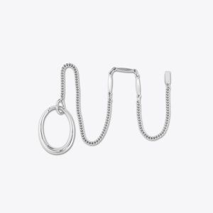 Tory Burch White Pierced Ring With Chain, One Size