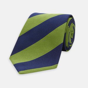 Turnbull & Asser Navy And Green Block Stripe Repp Silk Tie for men