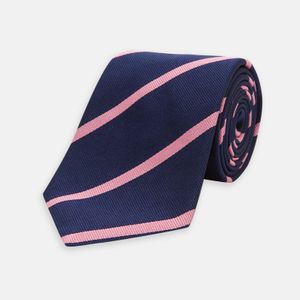 Turnbull & Asser Blue Navy And Pink Blazer Stripe Repp Silk Tie for men