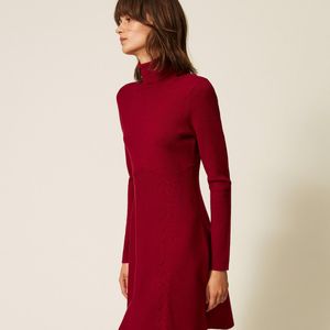 Twinset Red Short Knit Dress With Turtleneck