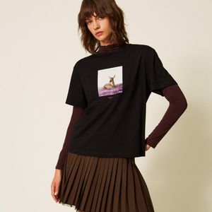 Twinset Black Regular Crew Neck T-Shirt With Print