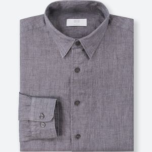 Uniqlo Grey Premium Linen Long Sleeve Shirt for men